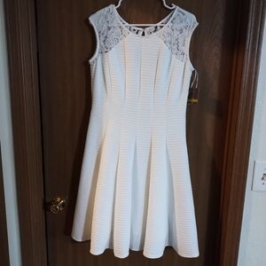 A line white textured dress